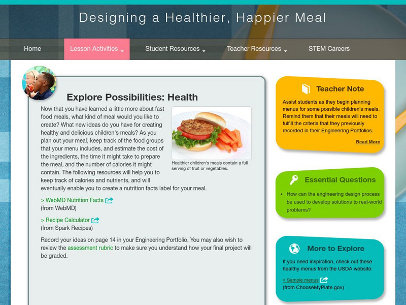 Thinkport: Designing a Healthier, Happier Meal: Explore Possibilities: Health Activity Thinkport: Designing a Healthier, Happier Meal: Explore Possibilities: Health Activity