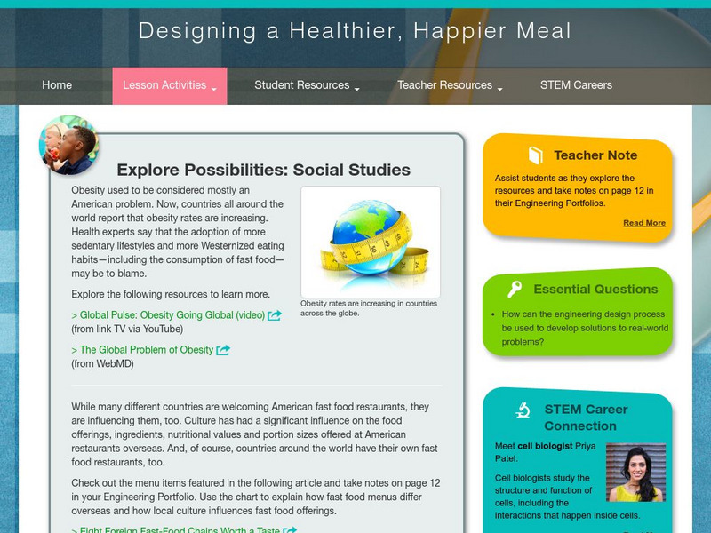 Thinkport: Designing a Healthier, Happier Meal: Explore Possibilities: Ss Activity