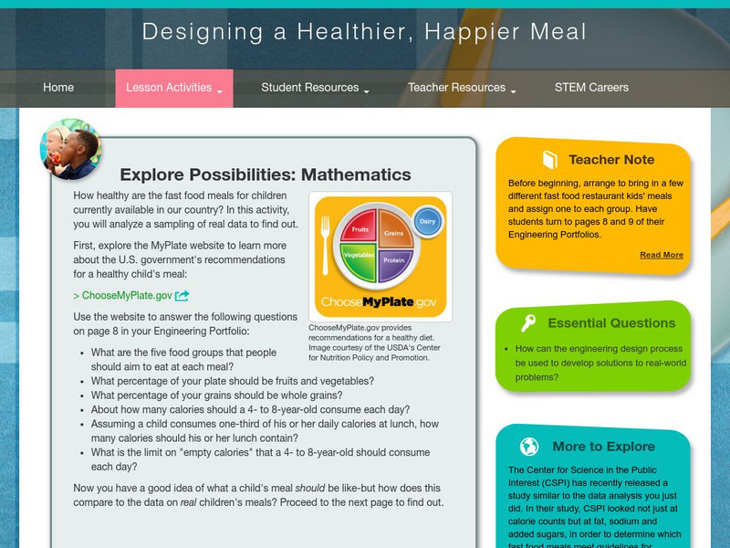 Thinkport: Designing a Healthier, Happier Meal: Explore Possibilities: Math Activity
