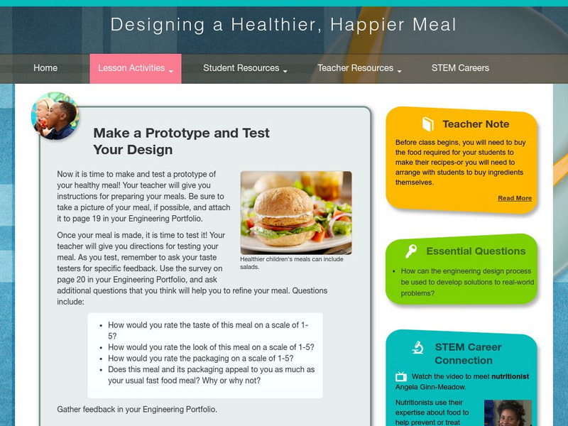 Thinkport: Designing a Healthier, Happier Meal: Make a Prototype/test the Design Activity Thinkport: Designing a Healthier, Happier Meal: Make a Prototype/test the Design Activity