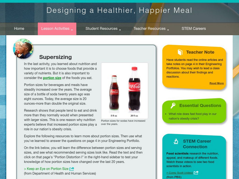 Thinkport: Designing a Healthier, Happier Meal: Supersizing Activity Thinkport: Designing a Healthier, Happier Meal: Supersizing Activity