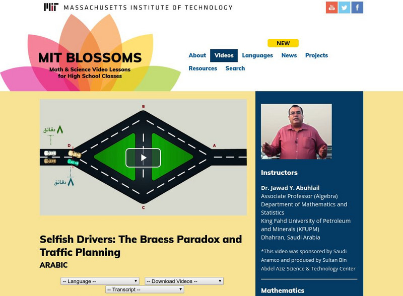 Mit: Blossoms: Selfish Drivers: The Braess Paradox and Traffic Planning Instructional Video Mit: Blossoms: Selfish Drivers: The Braess Paradox and Traffic Planning Instructional Video