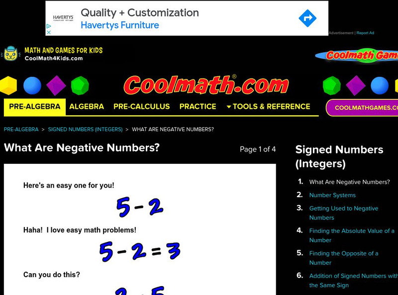 Coolmath: What Are Negative Numbers Handout Coolmath: What Are Negative Numbers Handout