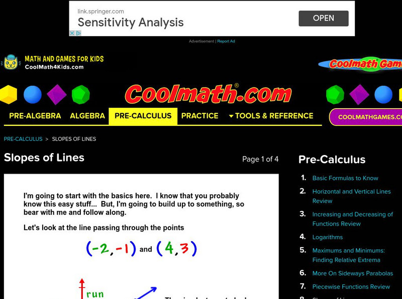 Coolmath: Slopes of Lines Handout