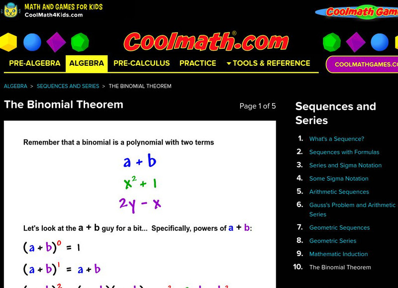 Coolmath: The Binomial Theorem Unit Plan Coolmath: The Binomial Theorem Unit Plan