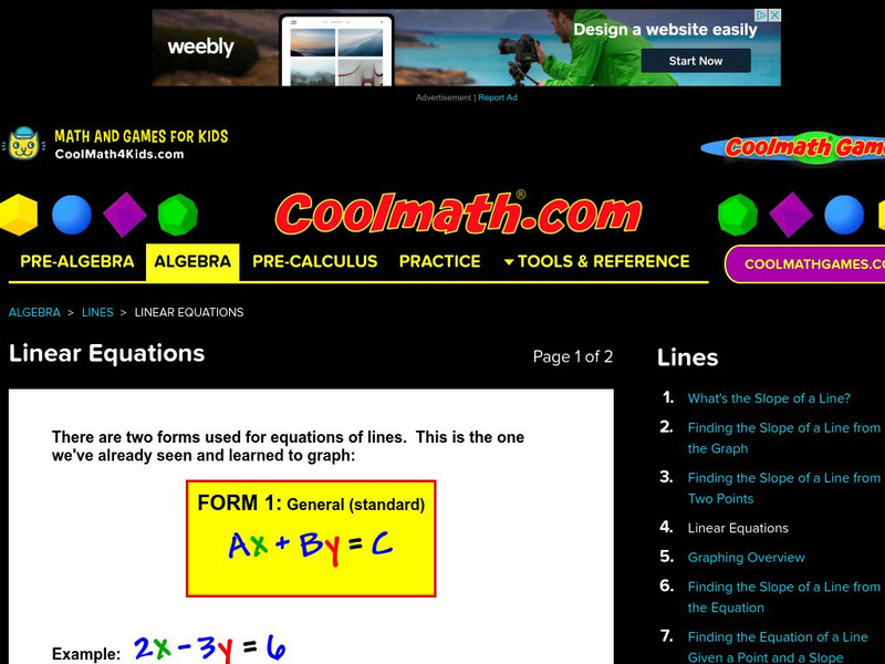 Coolmath: Linear Equations Website Coolmath: Linear Equations Website