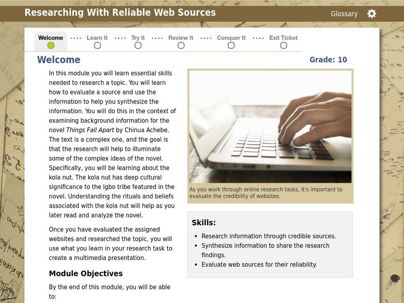 Thinkport: Researching With Reliable Web Sources Unit Plan Thinkport: Researching With Reliable Web Sources Unit Plan