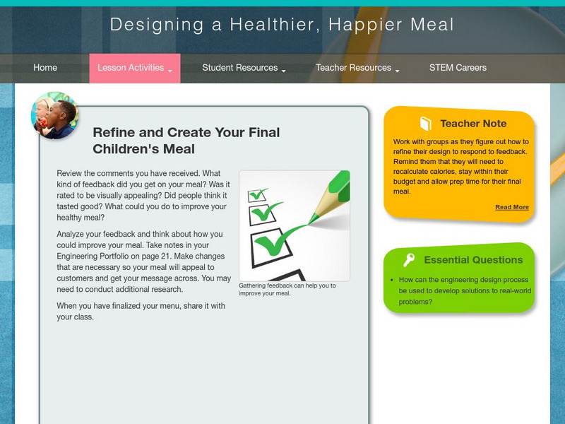 Thinkport: Designing a Healthier, Happier Meal:refine the Final Children's Meal Activity