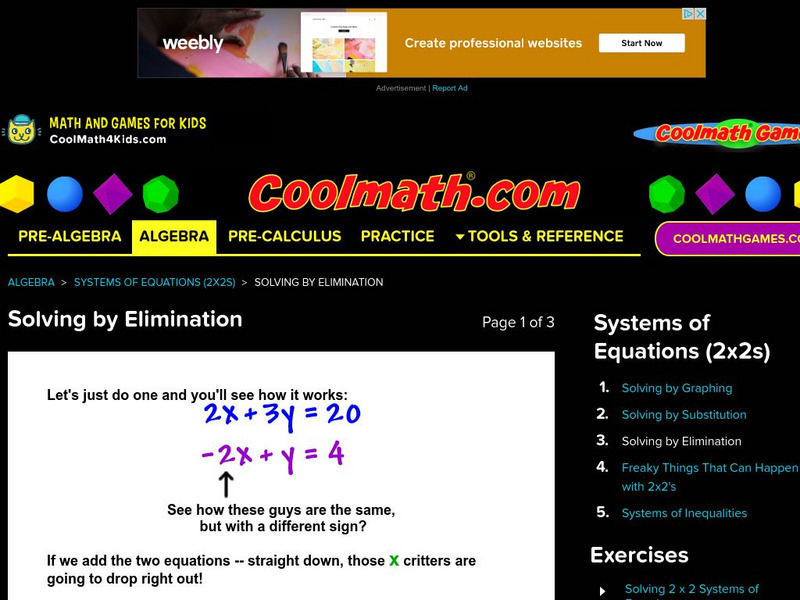 Coolmath: Systems of Equations Solving by Elimination Unit Plan Coolmath: Systems of Equations Solving by Elimination Unit Plan