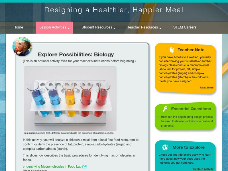 Thinkport: Designing a Healthier, Happier Meal: Explore Possibilities: Biology Activity