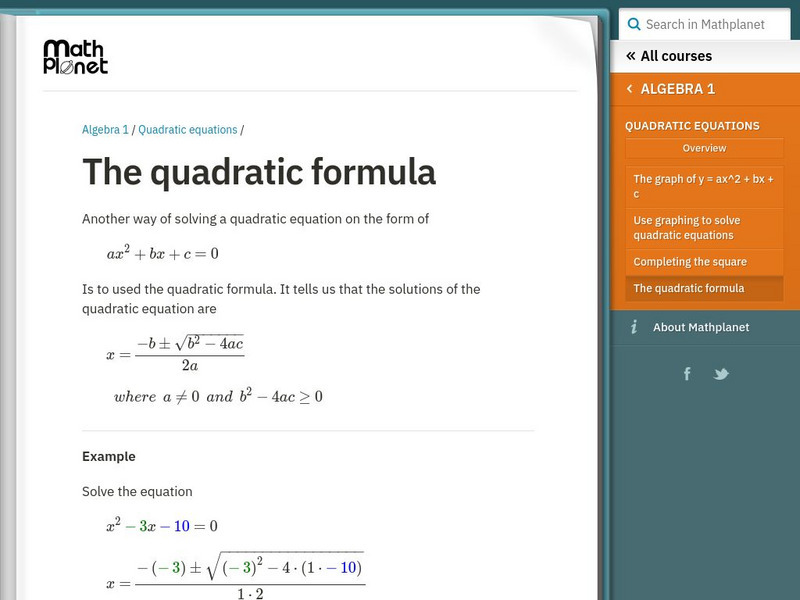 Math Planet: Algebra I: Quadratic Equations: The Quadratic Formula eBook Math Planet: Algebra I: Quadratic Equations: The Quadratic Formula eBook