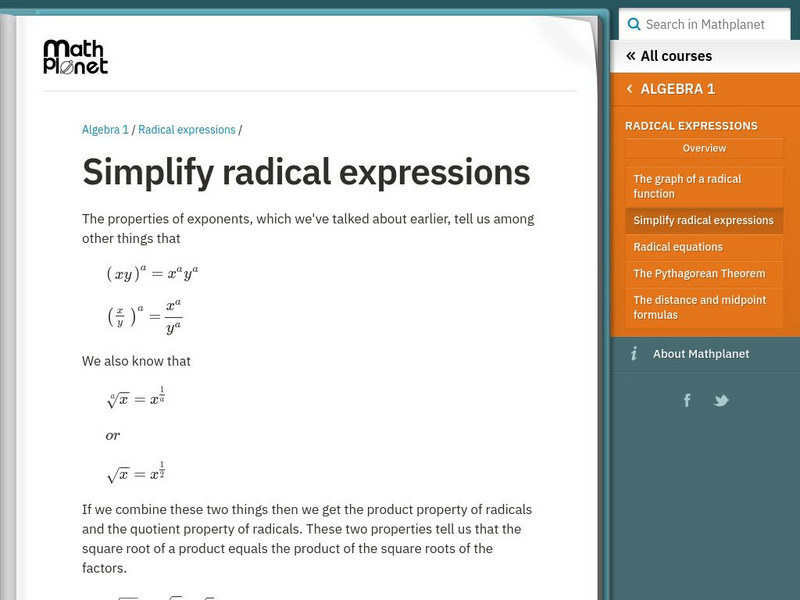 Math Planet: Radical Expressions: Simplify Radical Expressions eBook Math Planet: Radical Expressions: Simplify Radical Expressions eBook