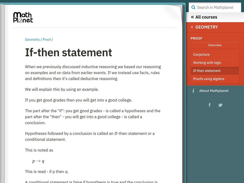 Math Planet: Geometry: If Then Statement eBook