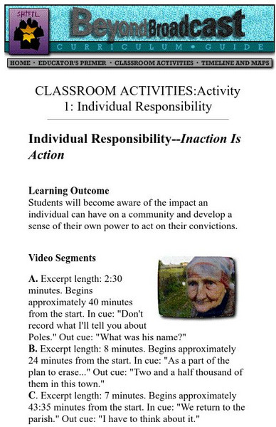Frontline: Individual Responsibility Classroom Activity Lesson Plan Frontline: Individual Responsibility Classroom Activity Lesson Plan