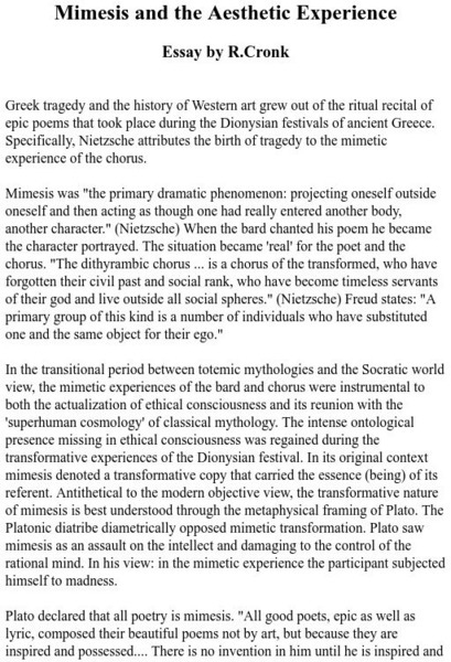 Mimesis and the Aesthetic Experience Primary Mimesis and the Aesthetic Experience Primary