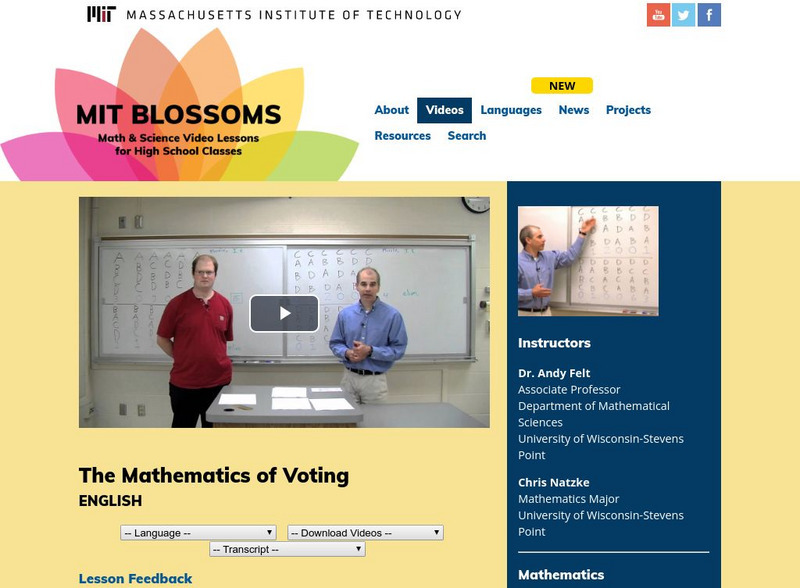 Mit: Blossoms: The Mathematics of Voting Instructional Video Mit: Blossoms: The Mathematics of Voting Instructional Video