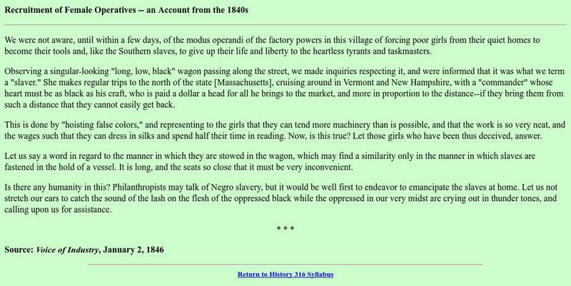 University at Albany: Recruitment of Female Operatives in the 1840's Primary University at Albany: Recruitment of Female Operatives in the 1840's Primary