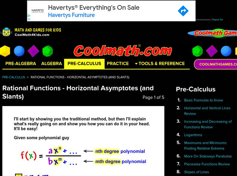 Coolmath: Rational Functions Horizontal Asymptotes (And Slants) Website Coolmath: Rational Functions Horizontal Asymptotes (And Slants) Website