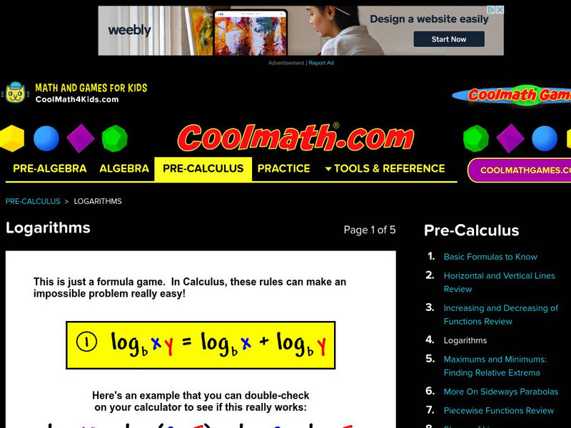 Coolmath: Pre Calculus Logarithms Website Coolmath: Pre Calculus Logarithms Website