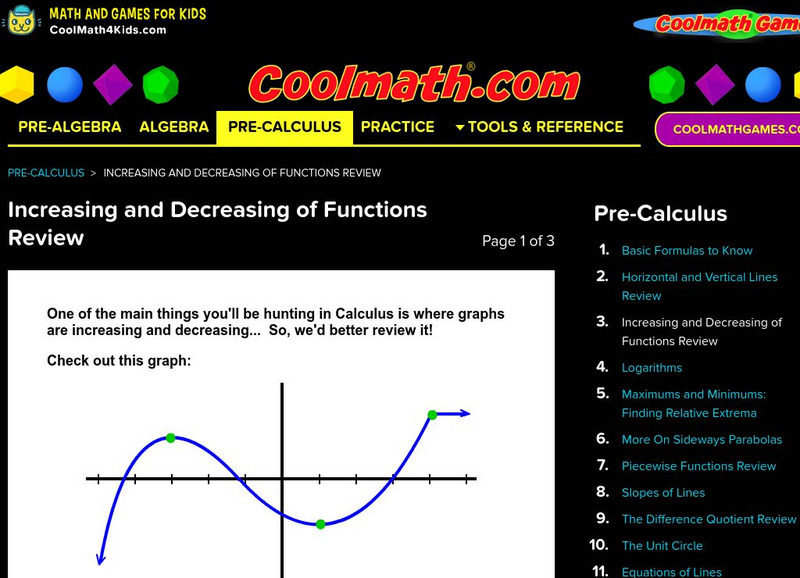 Coolmath: Pre Calculus Increasing and Decreasing of Functions Review Website Coolmath: Pre Calculus Increasing and Decreasing of Functions Review Website