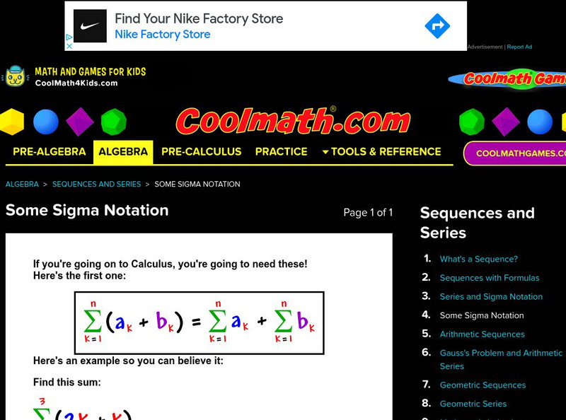Coolmath: Some Sigma Notation Website Coolmath: Some Sigma Notation Website