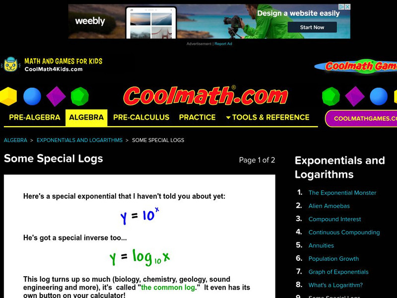 Coolmath: Some Special Logs Website Coolmath: Some Special Logs Website