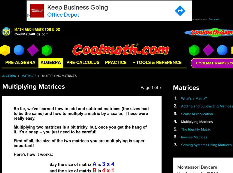 Coolmath: Multiplying Matrices Website Coolmath: Multiplying Matrices Website
