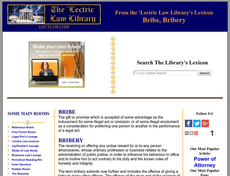 'Lectric Law Library: Bribe, Bribery Handout 'Lectric Law Library: Bribe, Bribery Handout