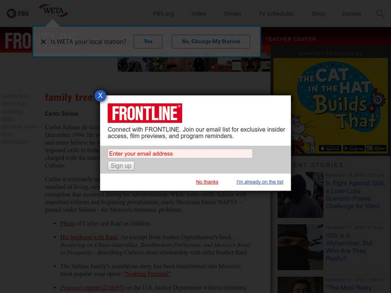 Pbs Frontline: Family Tree, Carlos Salinas Handout Pbs Frontline: Family Tree, Carlos Salinas Handout