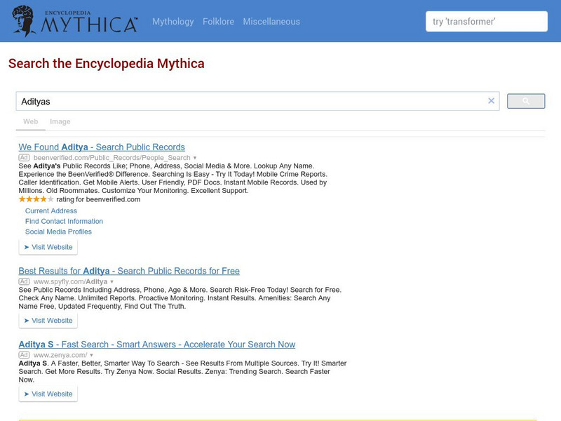 Encyclopedia Mythica: Adityas Handout
