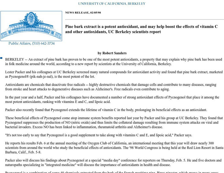 Uc Berkeley News: Pine Bark Extract as an Antioxidant Article Uc Berkeley News: Pine Bark Extract as an Antioxidant Article