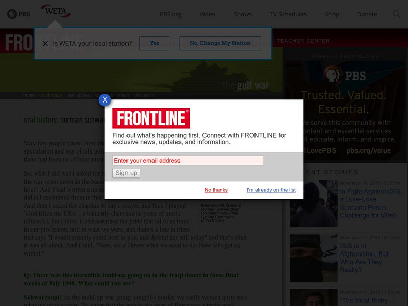 Pbs: Interview With H. Norman Schwarzkopf Primary Pbs: Interview With H. Norman Schwarzkopf Primary