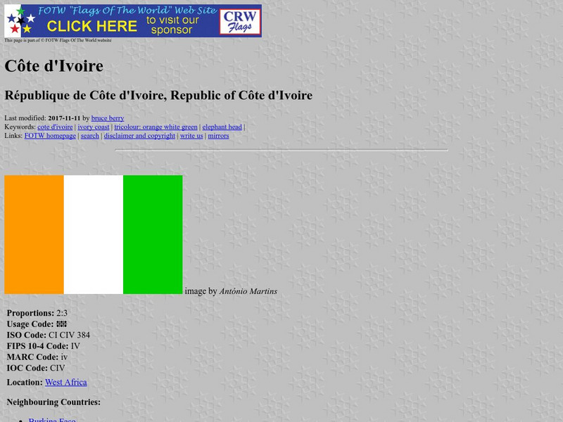 Flags of the World: Cote D'voire, Ivory Coast Handout Flags of the World: Cote D'voire, Ivory Coast Handout