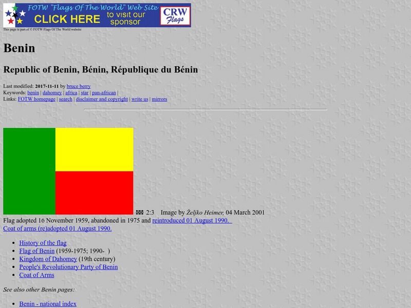 Flags of the World: Benin Handout Flags of the World: Benin Handout