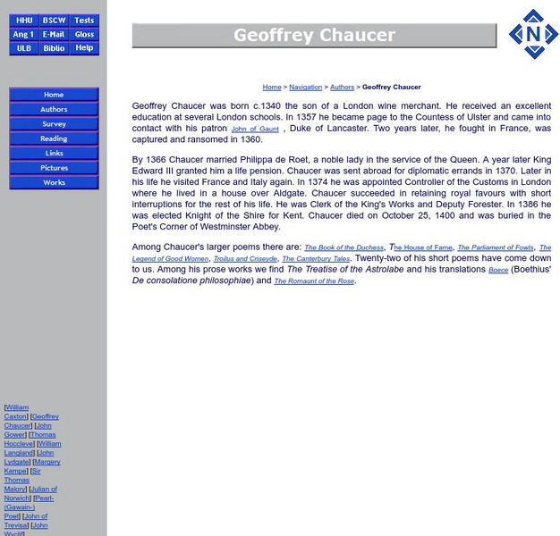 Online Companion to Middle English Literature: Geoffrey Chaucer Handout Online Companion to Middle English Literature: Geoffrey Chaucer Handout