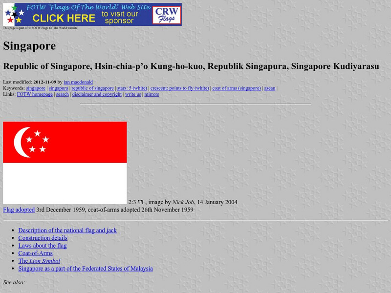 Flags of the World: Singapore Handout Flags of the World: Singapore Handout