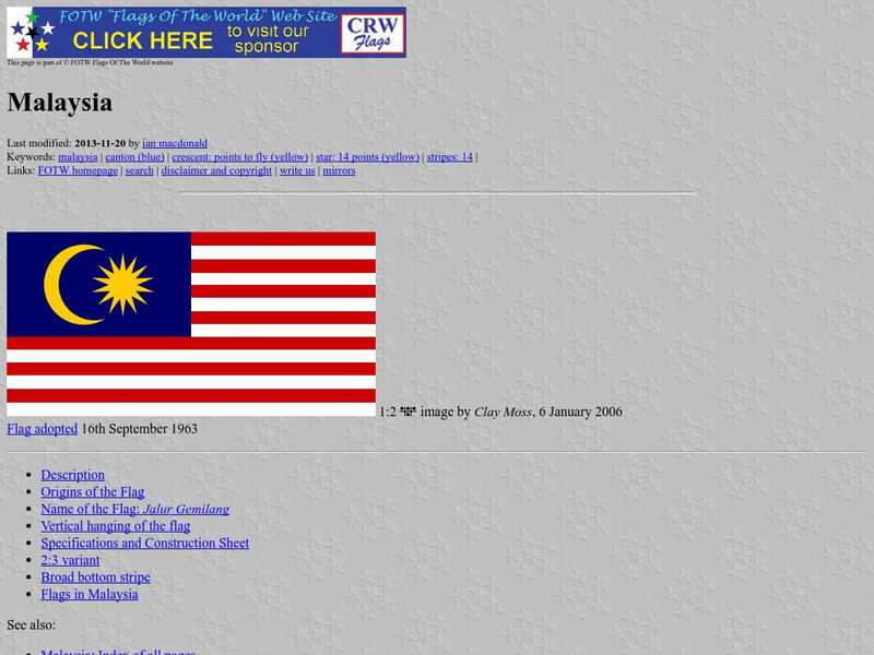 Flags of the World: Malaysia Handout Flags of the World: Malaysia Handout