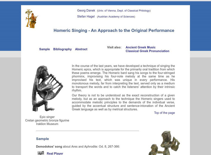 Homeric Singing: An Approach to the Original Performance Website Homeric Singing: An Approach to the Original Performance Website