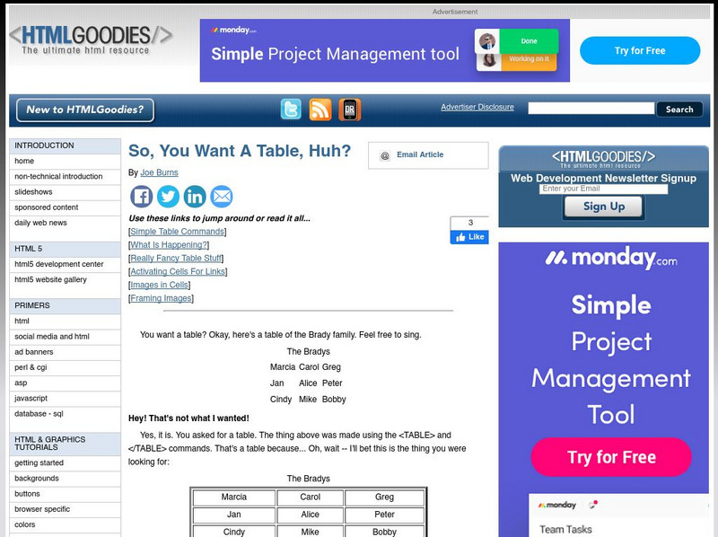 Html Goodies: So You Want a Table, Huh? Article Html Goodies: So You Want a Table, Huh? Article