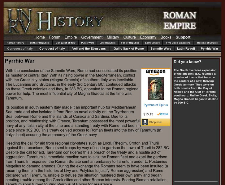 United Nations of Roma Victrix: Pyrrhic War Handout