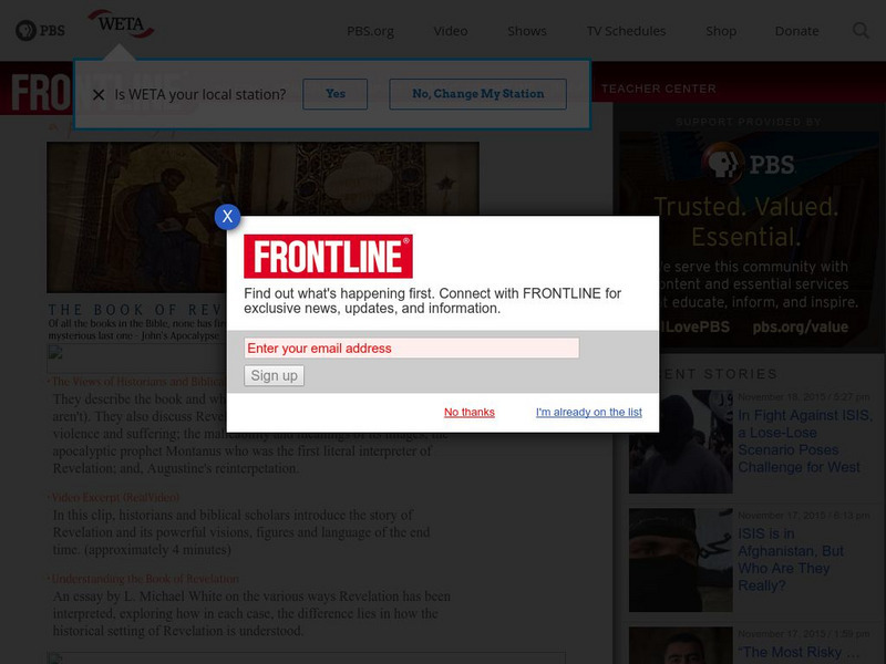 Pbs Frontline Apocalypse!: The Book of Revelation Website Pbs Frontline Apocalypse!: The Book of Revelation Website