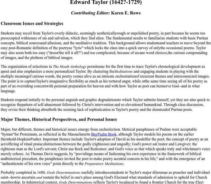 Georgetown Unversity: Edward Taylor Unit Plan Georgetown Unversity: Edward Taylor Unit Plan