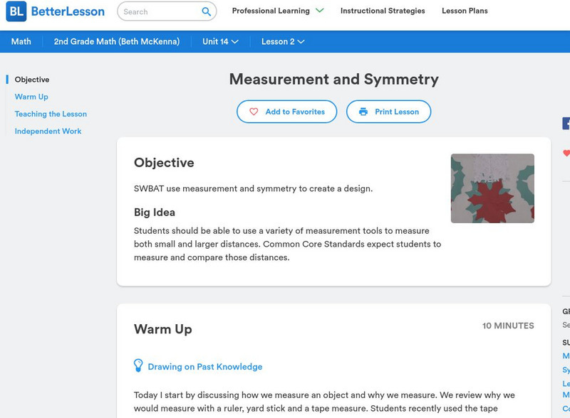 Better Lesson: Measurement and Symmetry Lesson Plan Better Lesson: Measurement and Symmetry Lesson Plan