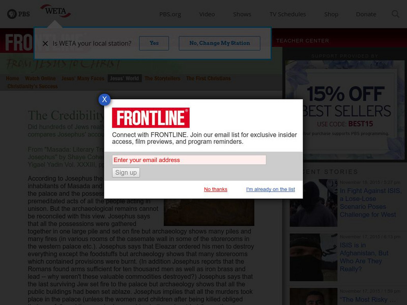 Pbs Frontline: The Credibility of Josephus Article