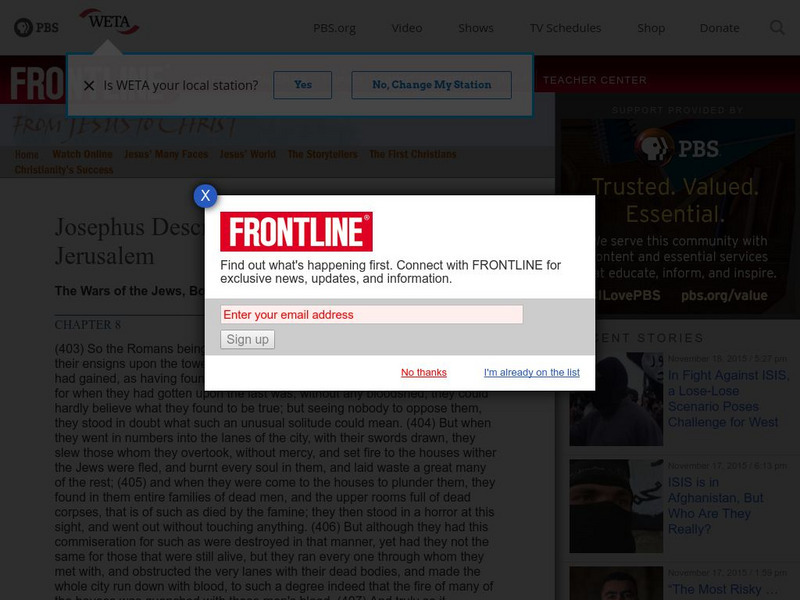 Pbs Frontline: Josephus Describes the Romans' Sack of Jerusalem Primary