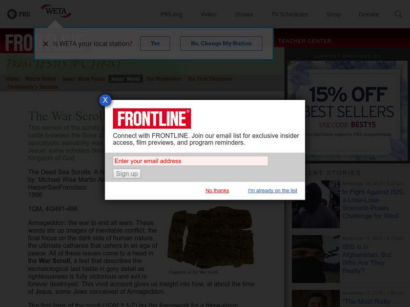 Pbs Frontline: The War Scroll Primary Pbs Frontline: The War Scroll Primary