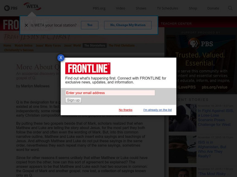 Pbs Frontline: Q and the Gospel of Thomas Article