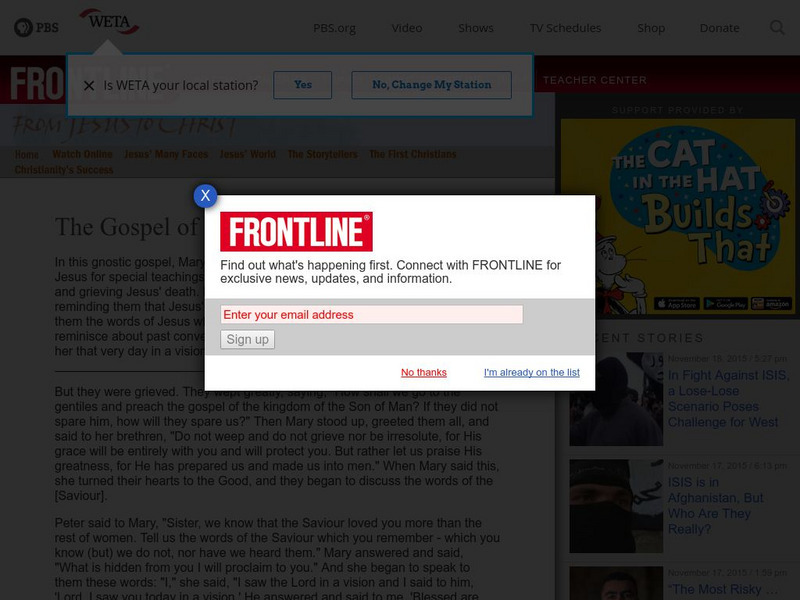 Pbs Frontline: The Gospel of Mary Primary Pbs Frontline: The Gospel of Mary Primary