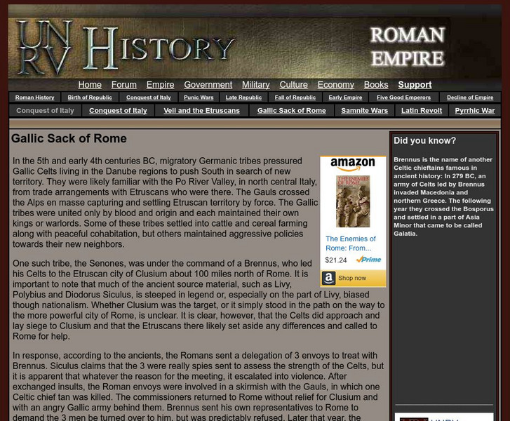 United Nations of Roma Victrix: Gallic Sack of Rome Handout United Nations of Roma Victrix: Gallic Sack of Rome Handout