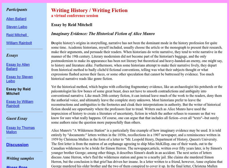 Imaginary Evidence: The Historical Fiction of Alice Munro Website Imaginary Evidence: The Historical Fiction of Alice Munro Website
